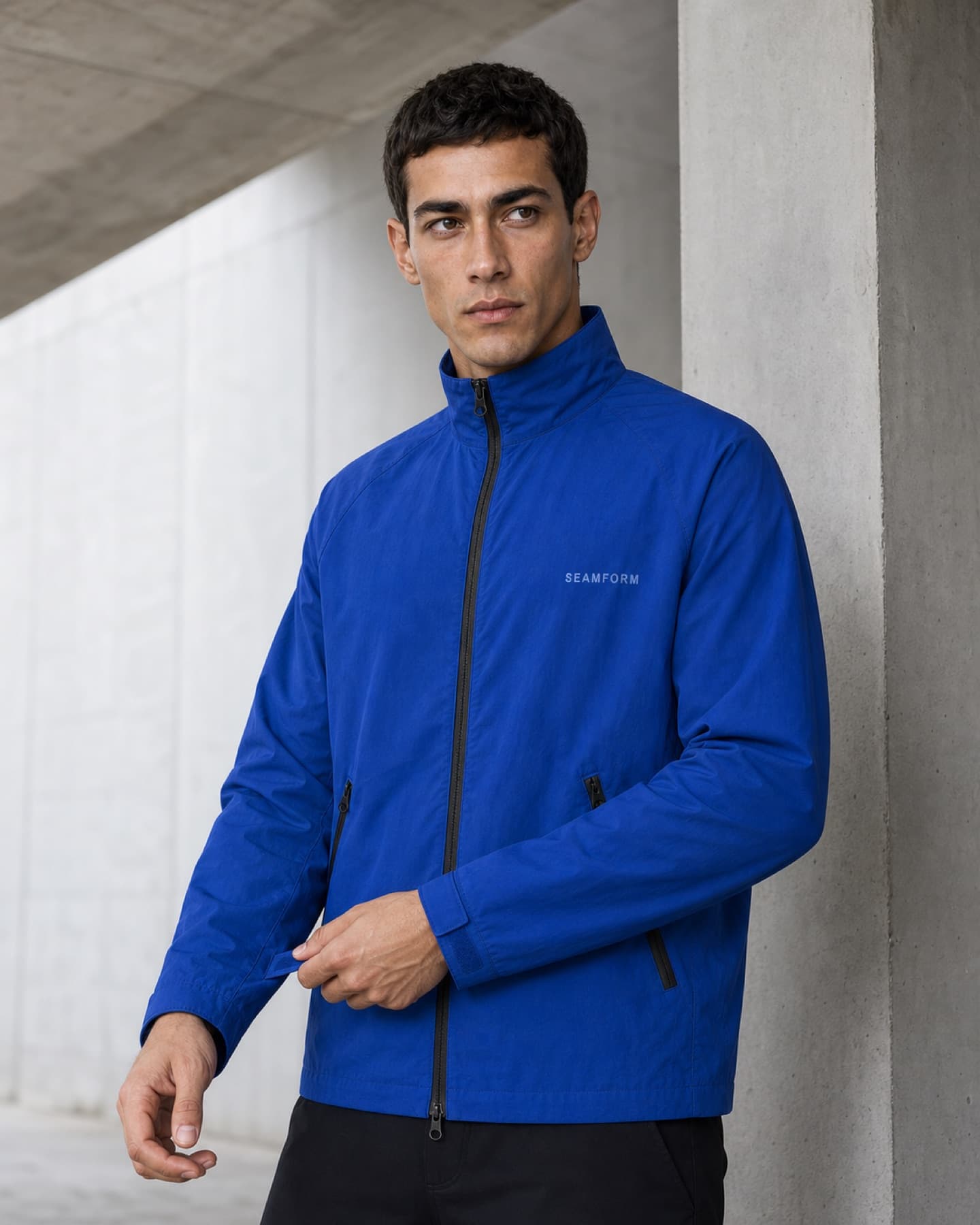 Seamform outerwear photographed under an urban structure