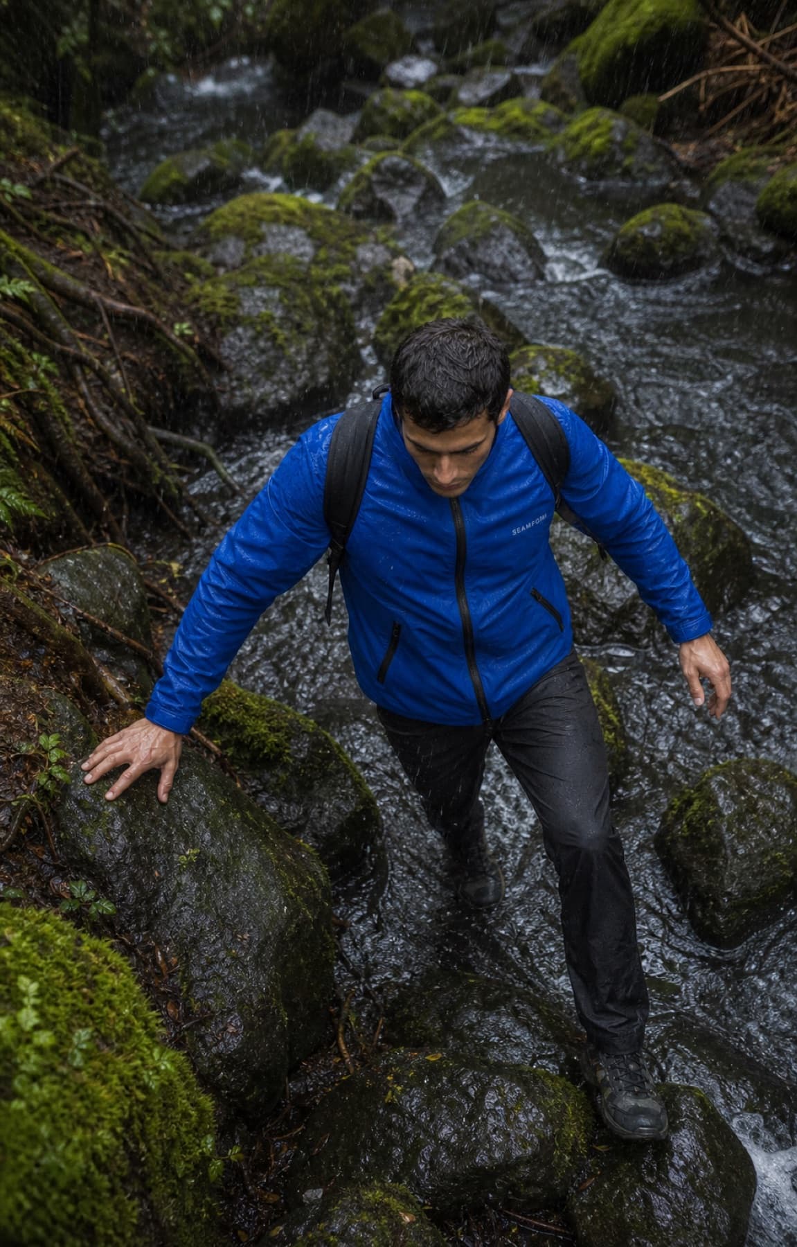 Seamform technical shell tested across saturated rocks and running water