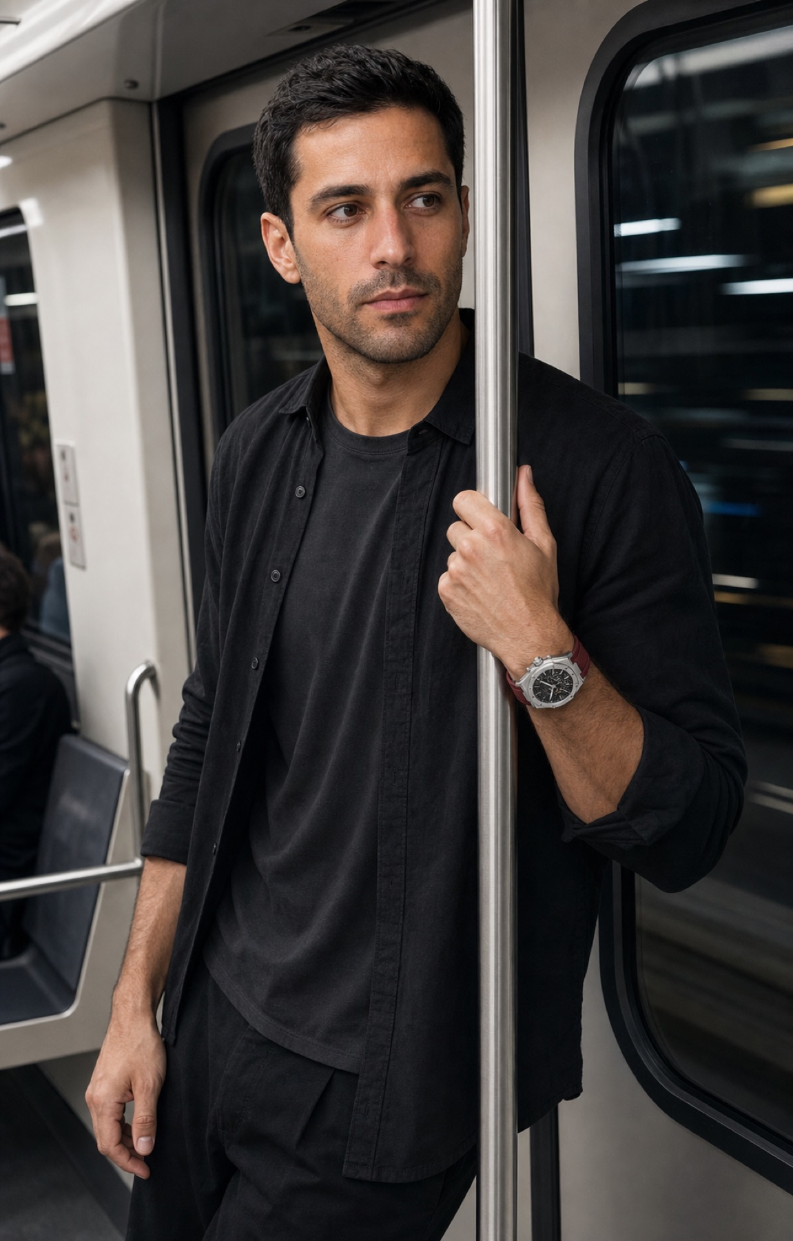 Aurel watch photographed in a metro setting