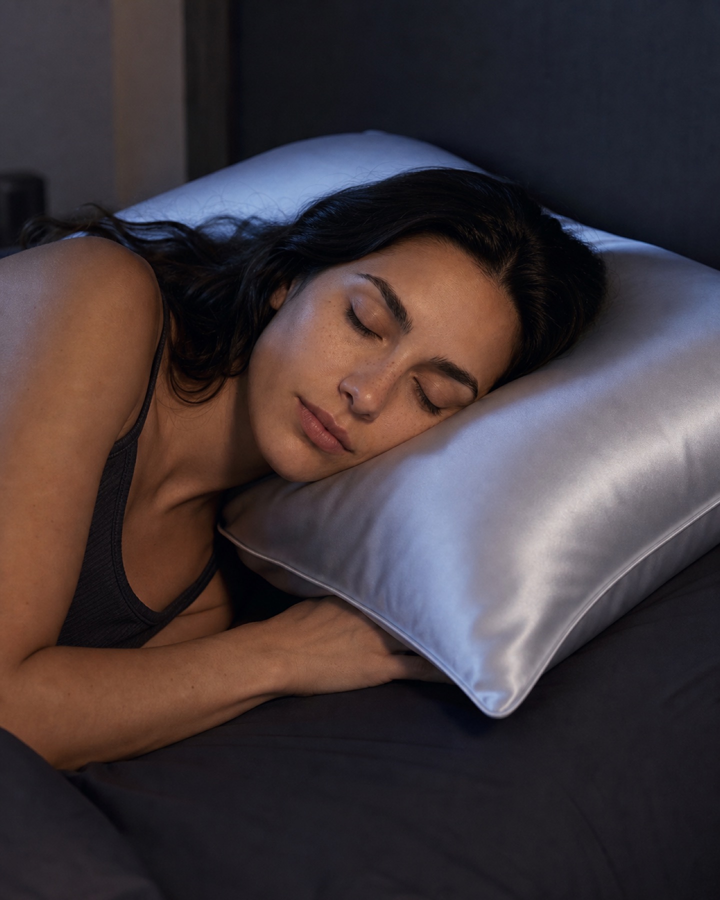 REM Retreat silver cloud pillowcase in a night-time sleep scene