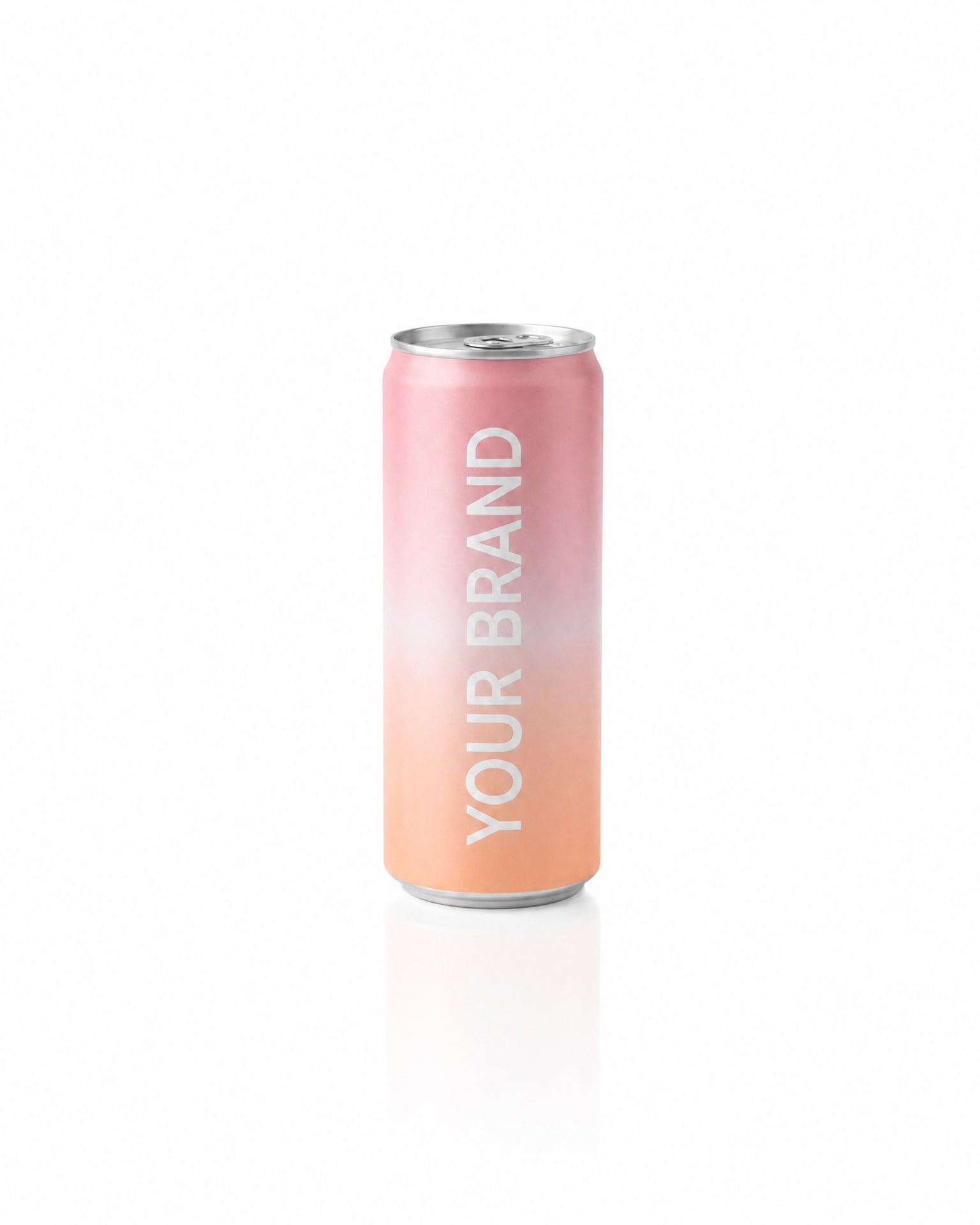 Front-facing studio view of the fictional drinks can