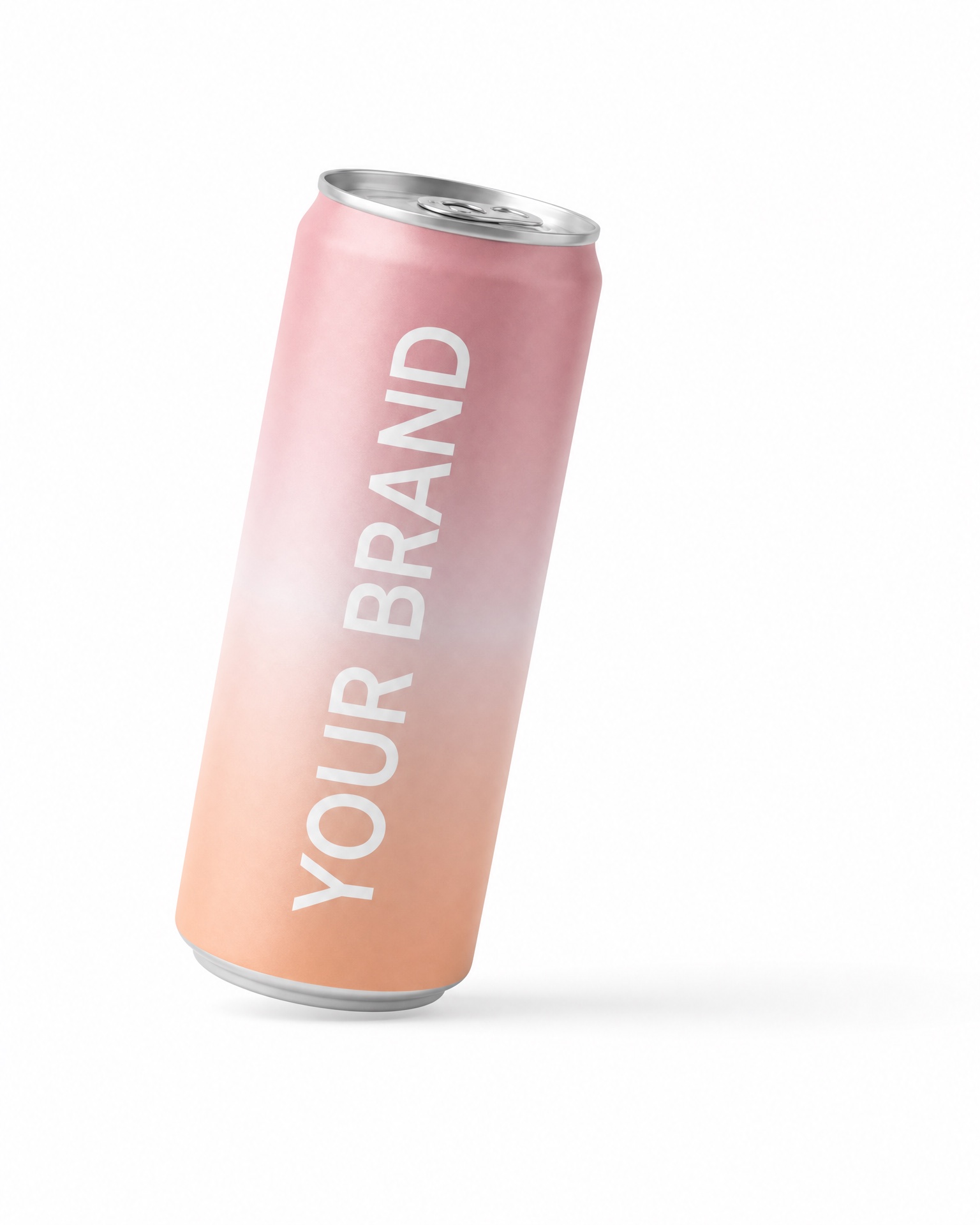 Angled studio view of the fictional drinks can
